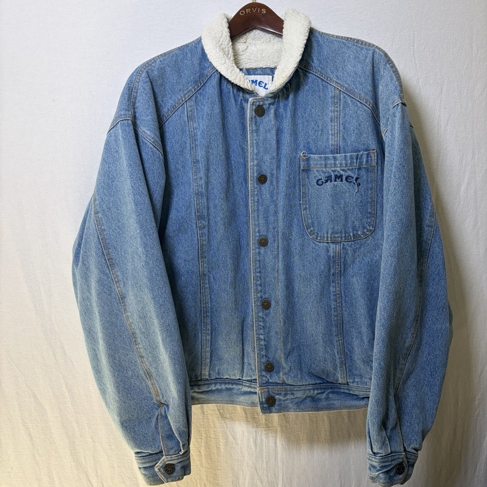 Vintage Camel Joe Cigarettes Jacket Men's Size X-Large Denim Sherpa Lined